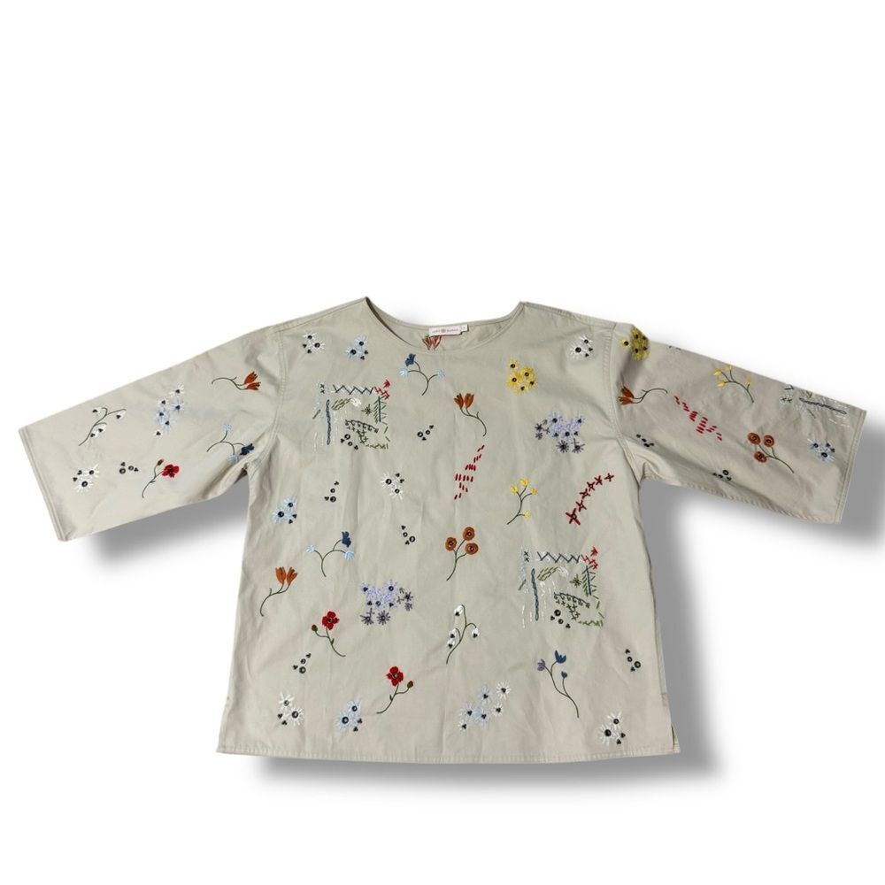 Tory Burch Robinson Floral Embroidered Cotton Twill Top Size Large Cottage Core
